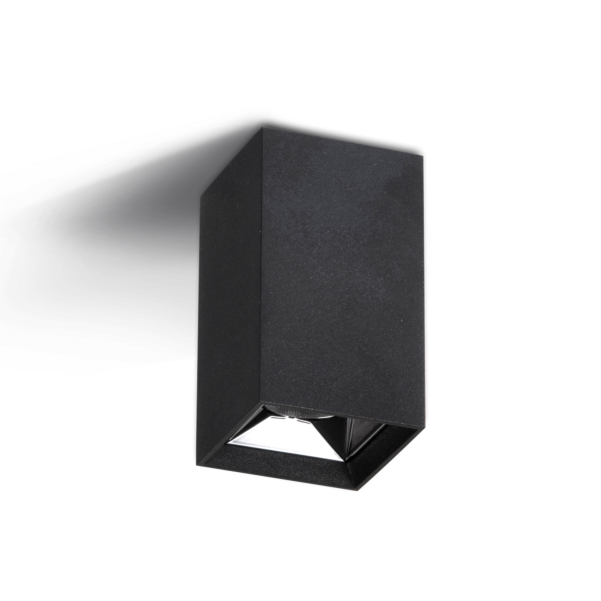 Black square wall light fixture on a white background