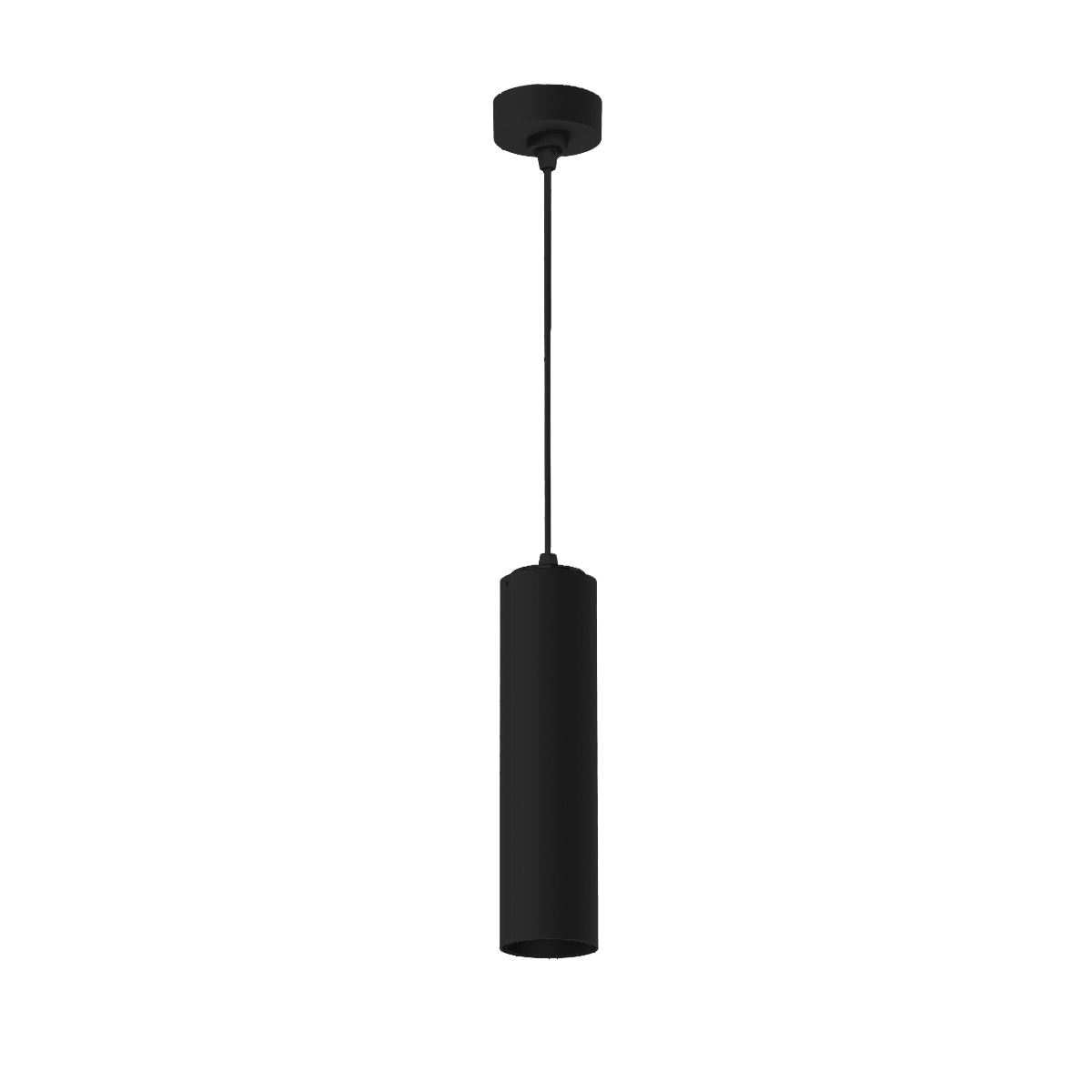 Black pendant light on a white background