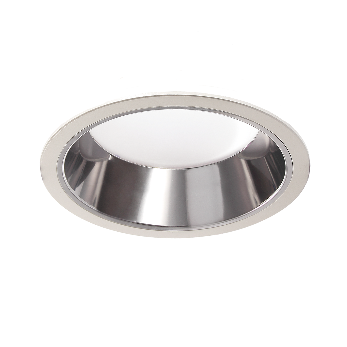 Downlight with aluminium body and white background