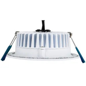 White ceiling light fixture with blue accents on a white background