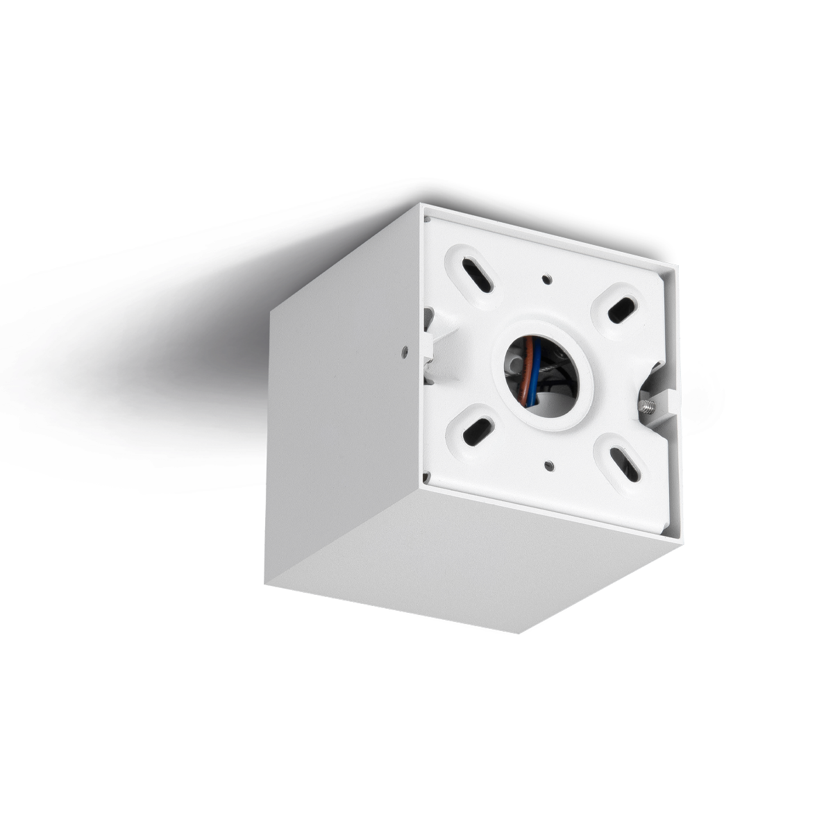 White square ceiling light fixture on a white background