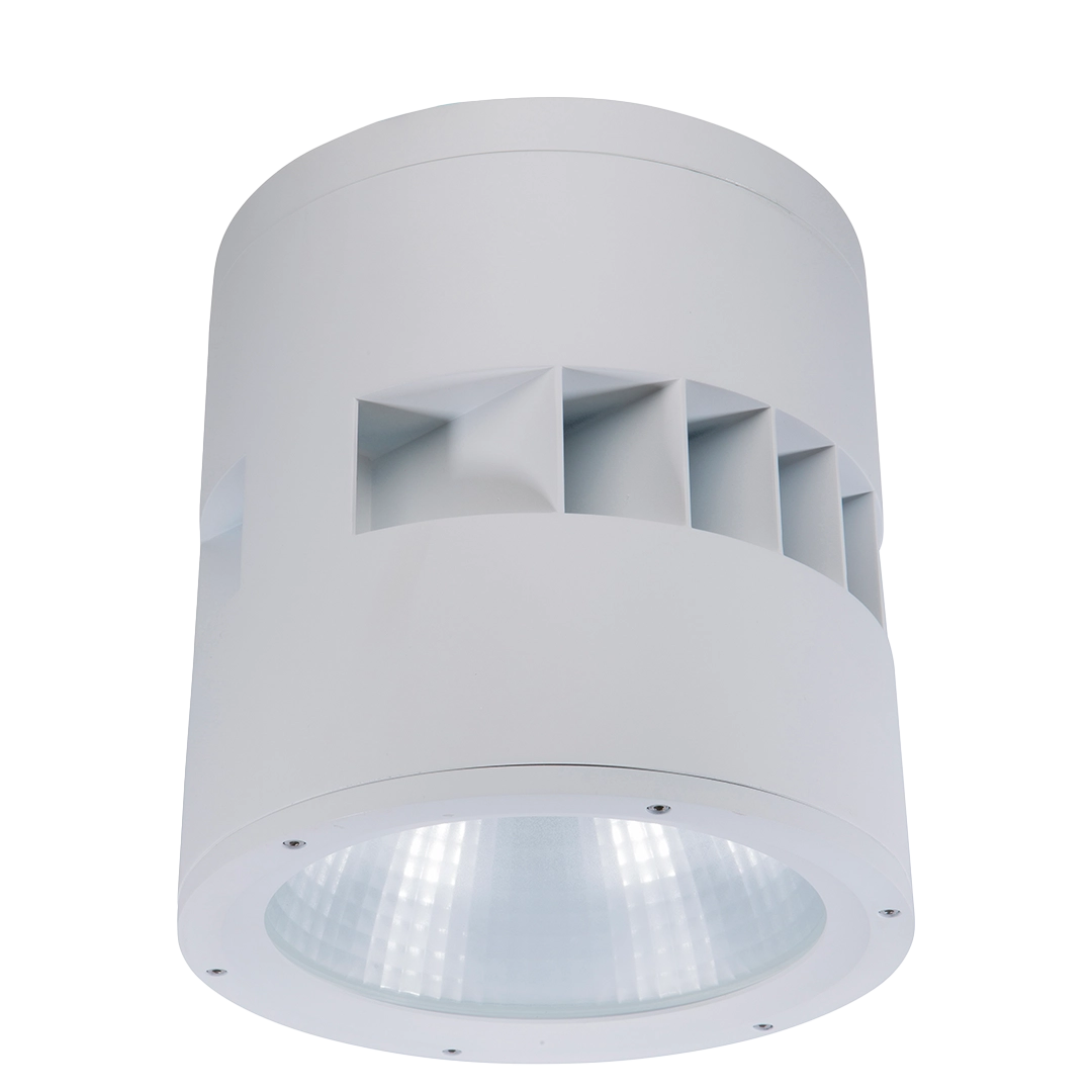 White cylindrical light fixture on a white background