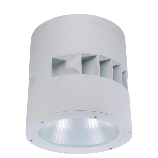 White cylindrical light fixture on a white background