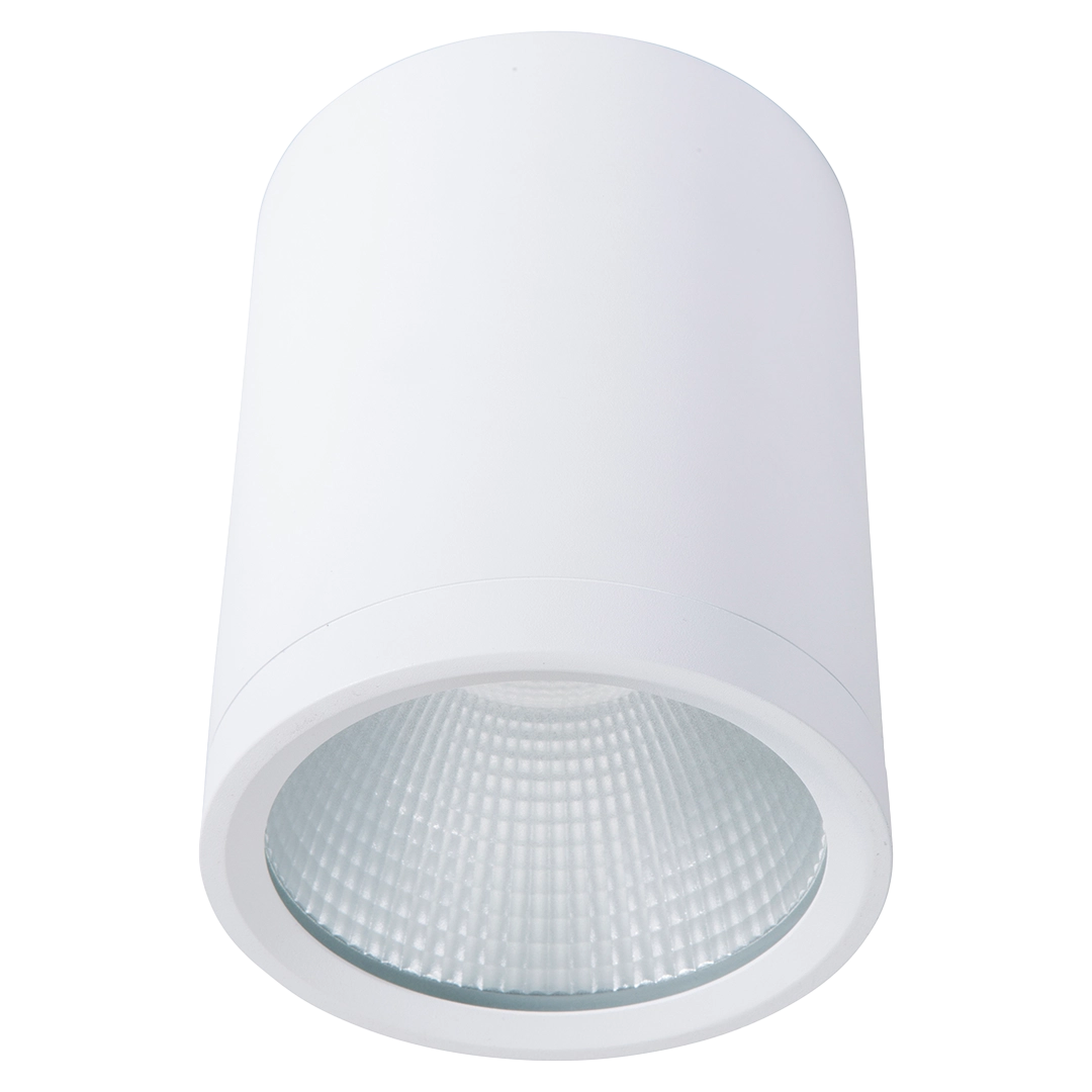White cylindrical light fixture on a white background