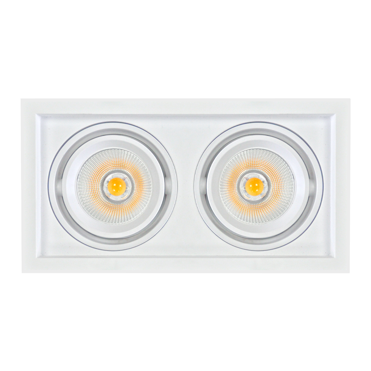 Double spotlight with two round lenses on a white background