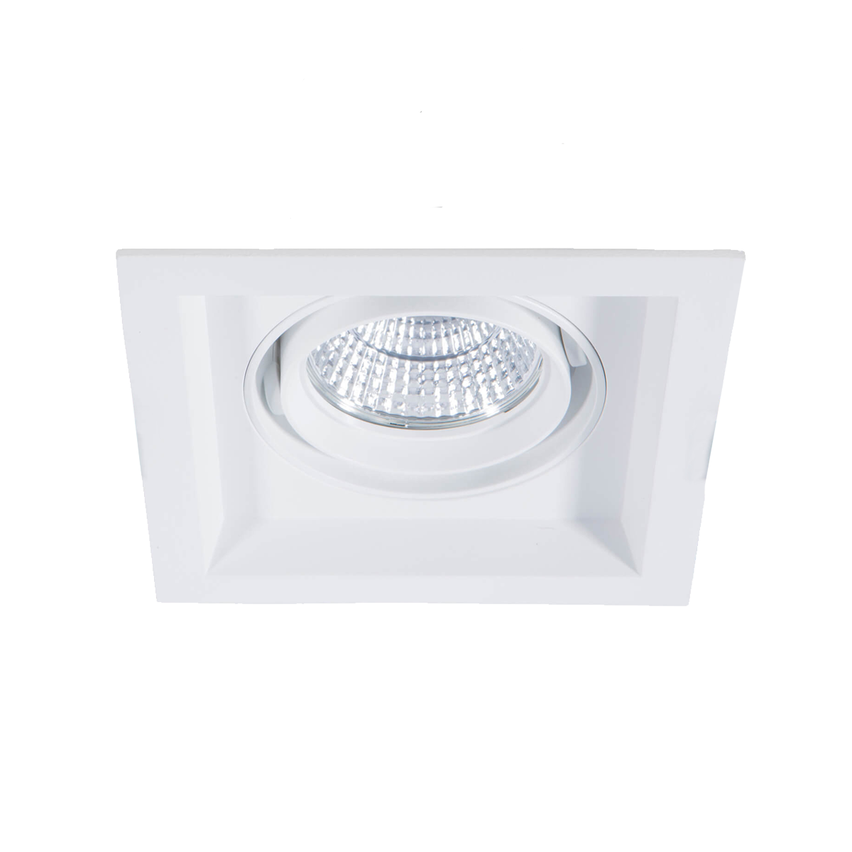 White square recessed ceiling light on a white background