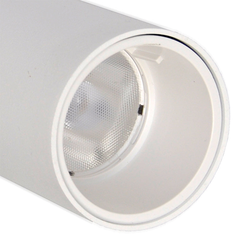 Close-up of a white cylindrical light fixture on a white background