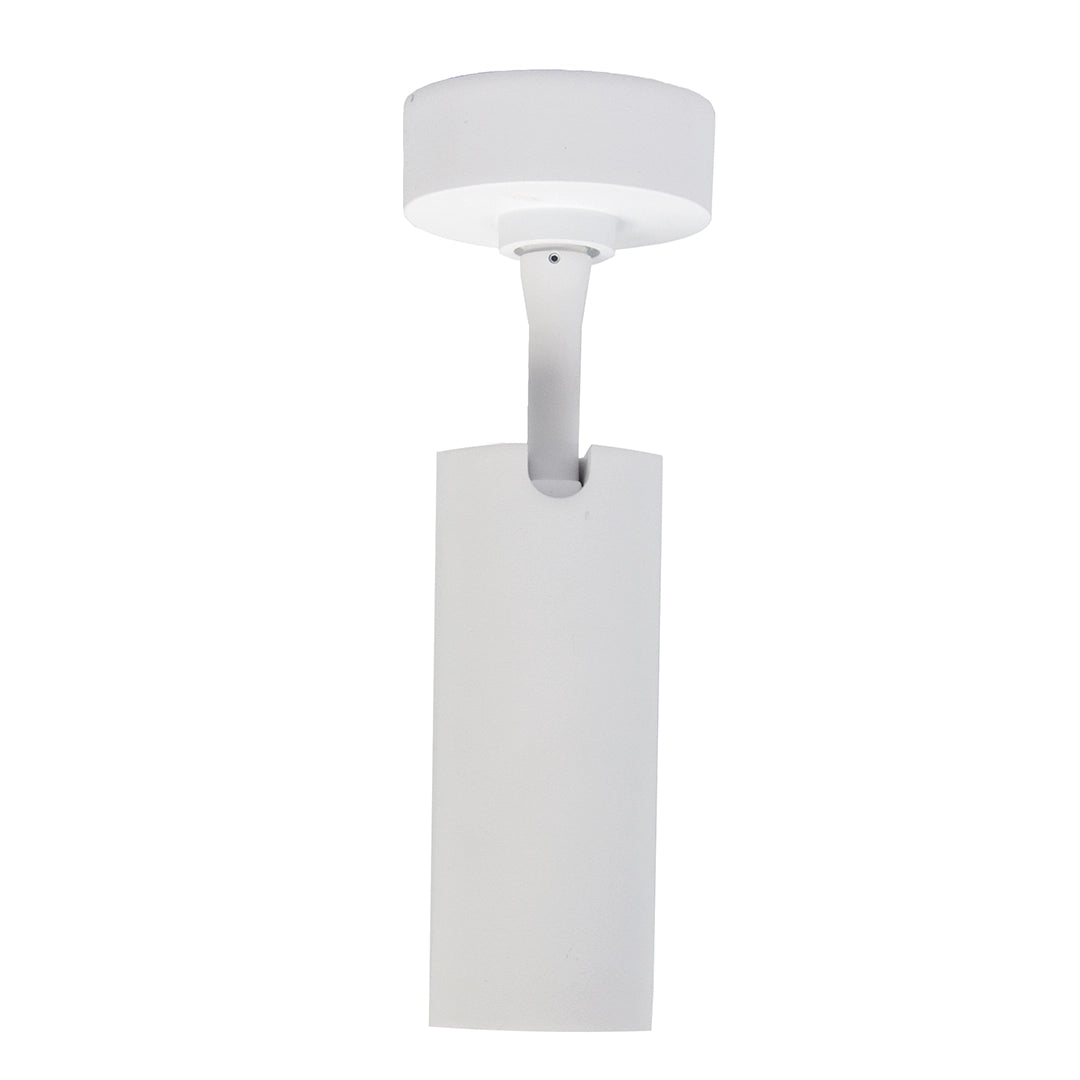 White ceiling light fixture facing downward on a white background