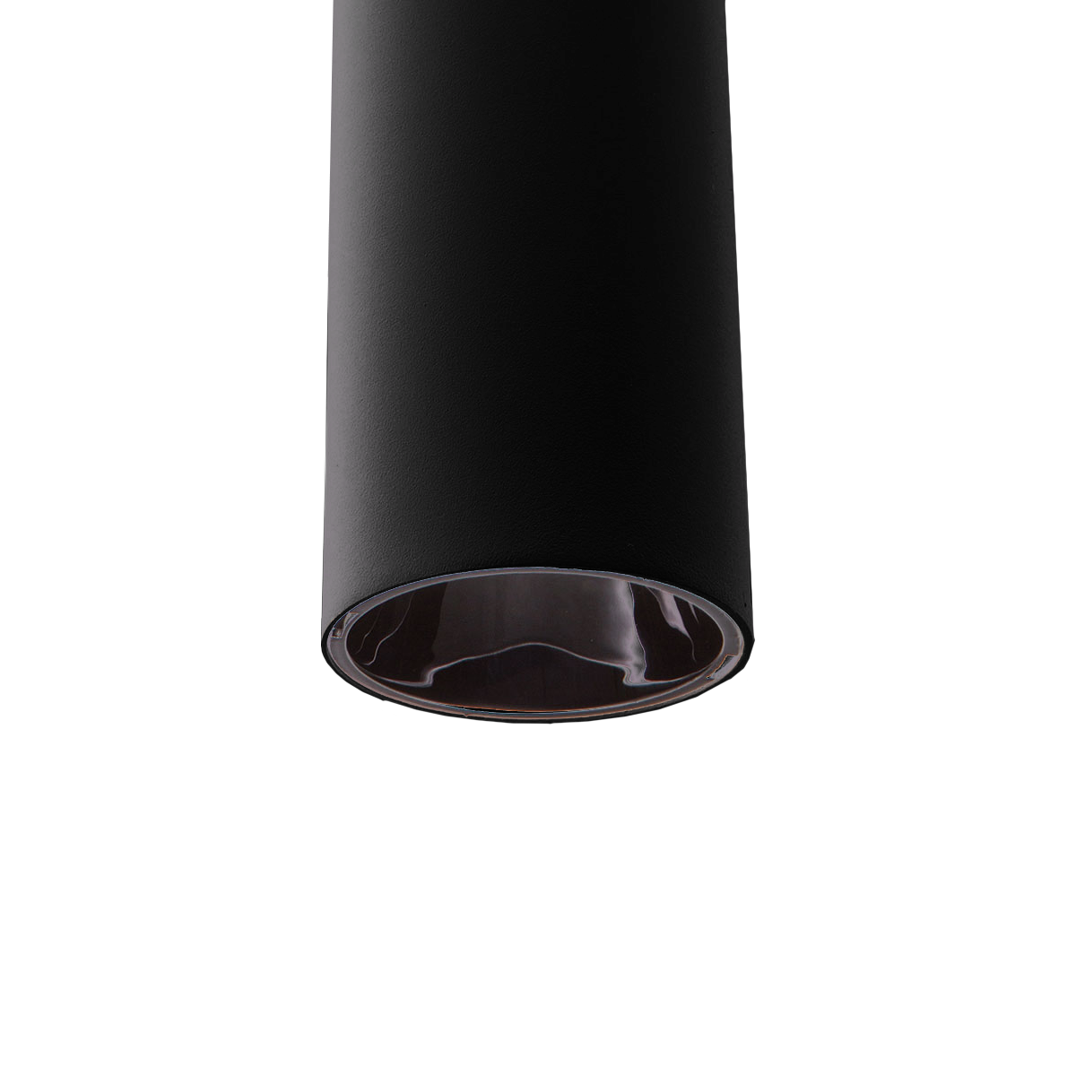 Black cylindrical object on a white background