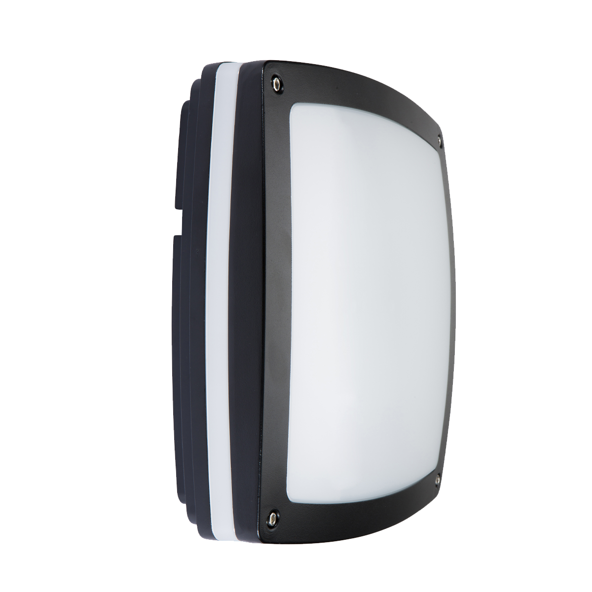 Black and white outdoor wall light fixture on a white background