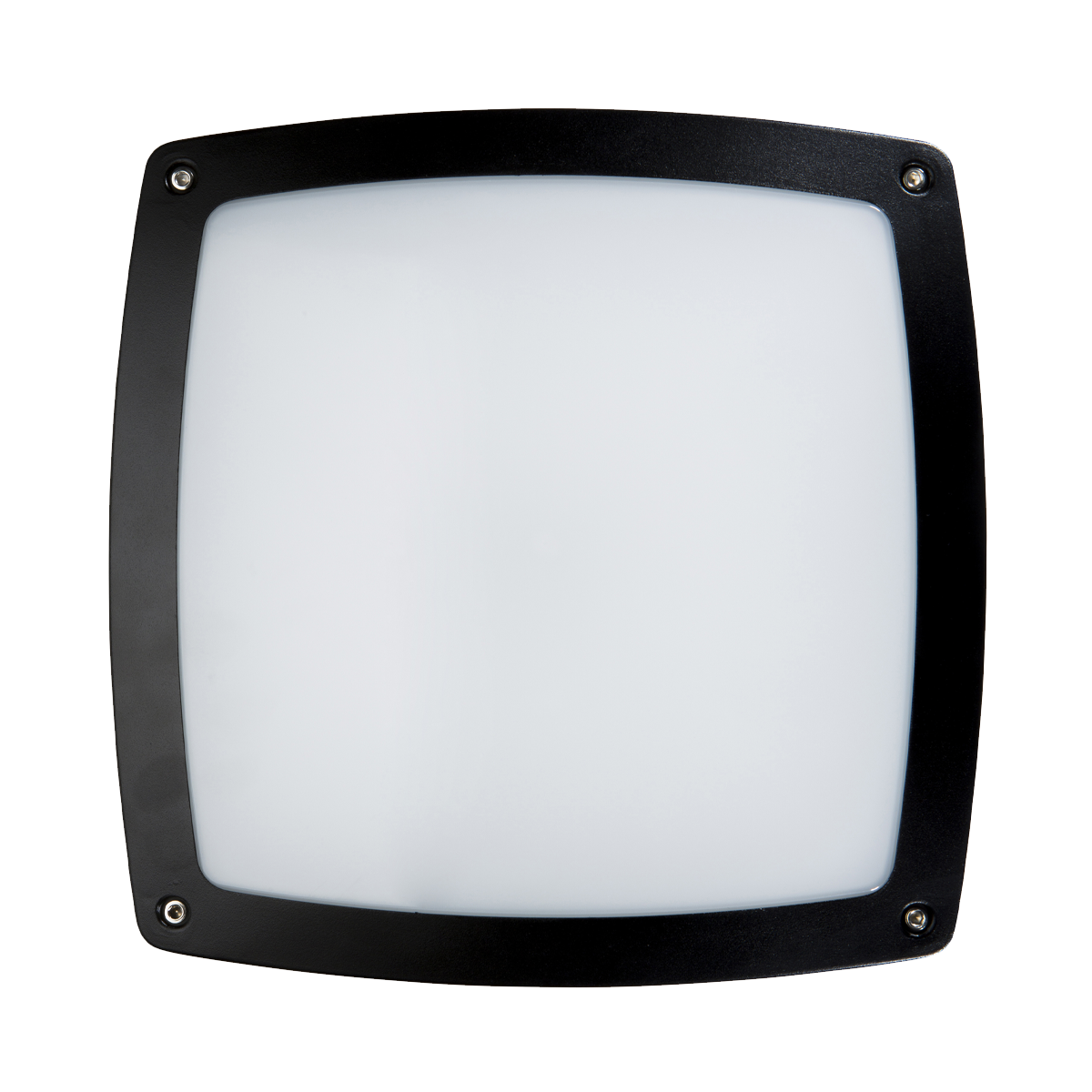 Square wall light fixture with black frame on a white background