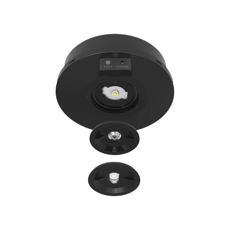 Black electronic device with components on a white background