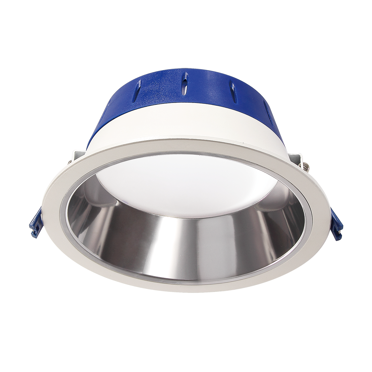 Downlight with aluminium body and white background