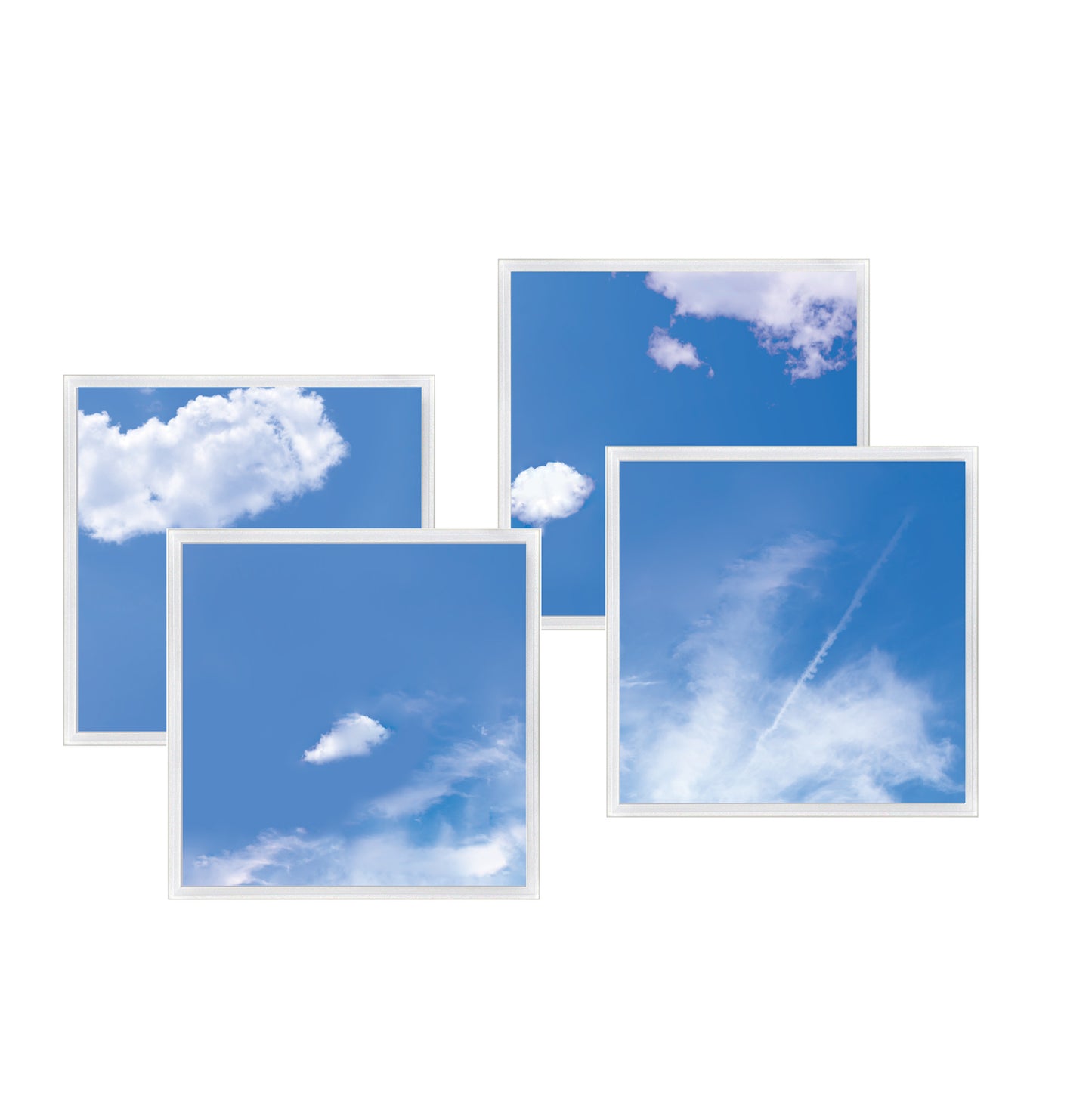 Set of four LED Lights of blue sky with clouds on a white background