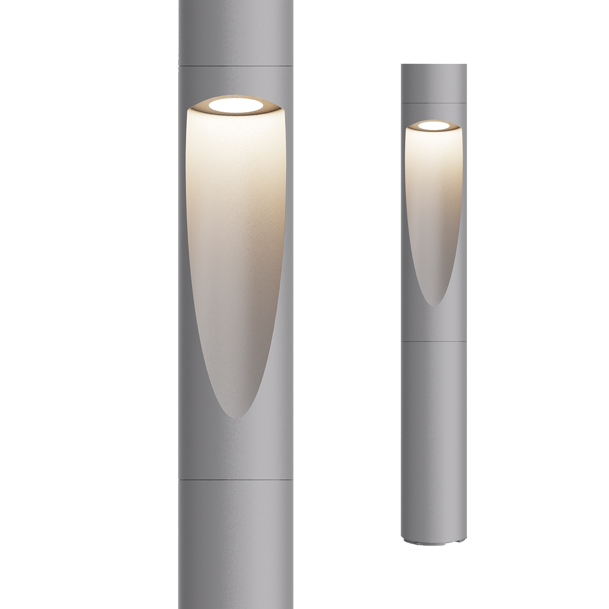 Two cylindrical outdoor lights on a white background