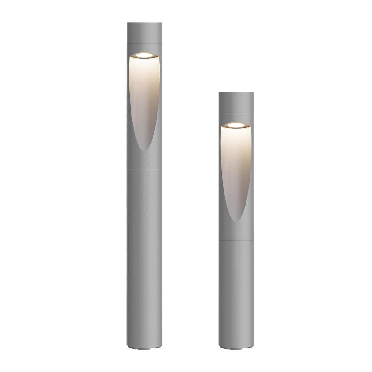 Two cylindrical outdoor lights on a white background
