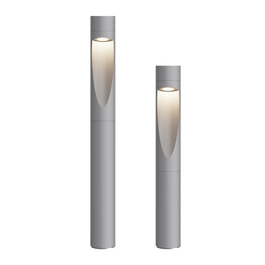 Two cylindrical outdoor lights on a white background