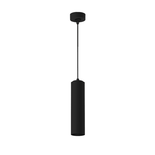 Black pendant light on a white background