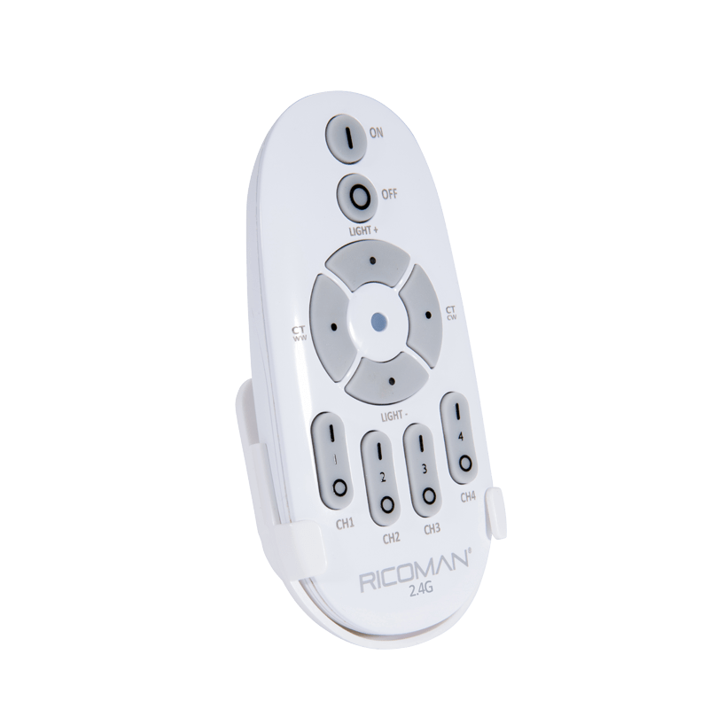 White remote control with gray buttons on a transparent background