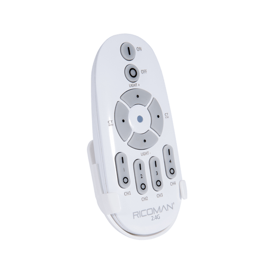 White remote control with gray buttons on a transparent background
