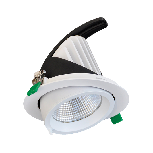 Downlight fixture with black and green accents on a white background