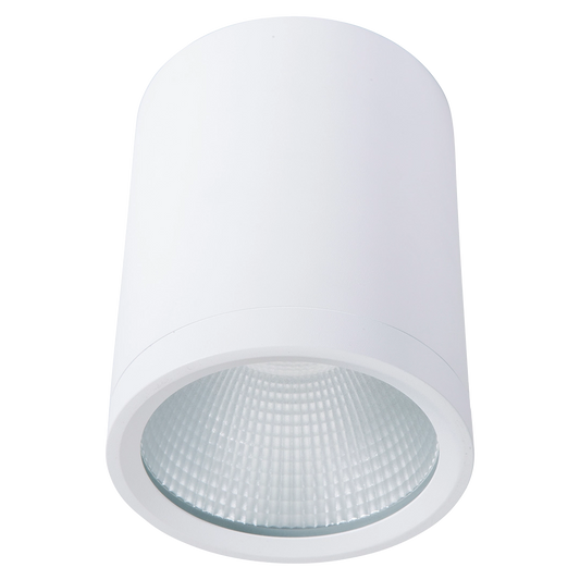 White cylindrical light fixture on a white background
