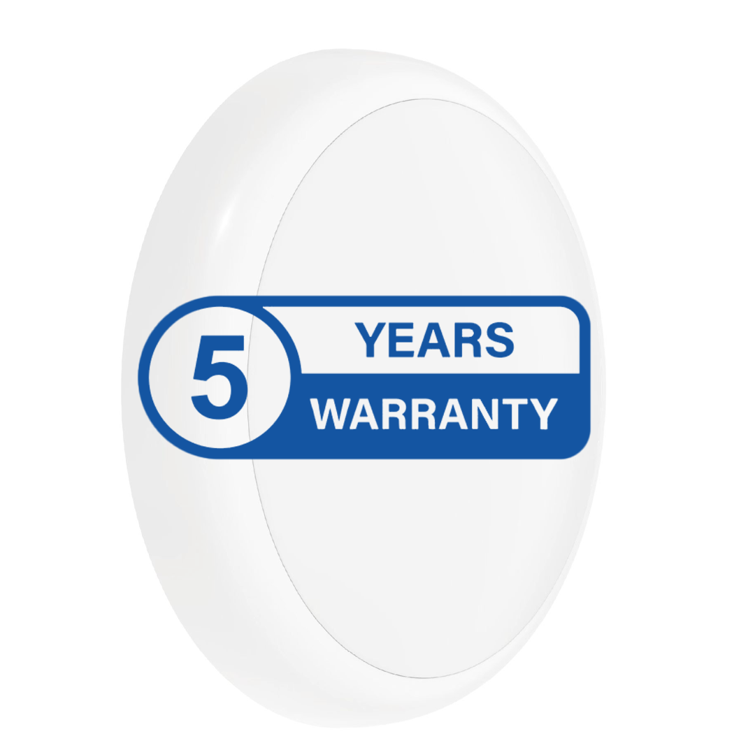 White bulkead with a blue '5 Years Warranty' label on a white background