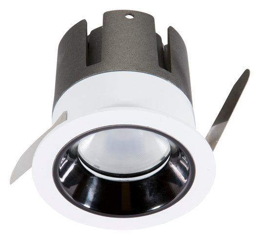 Recessed ceiling light with black and white design on a white background