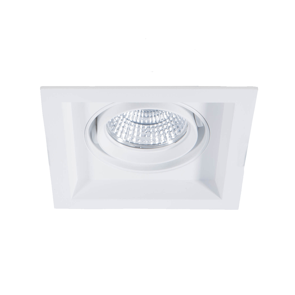 White square recessed ceiling light on a white background