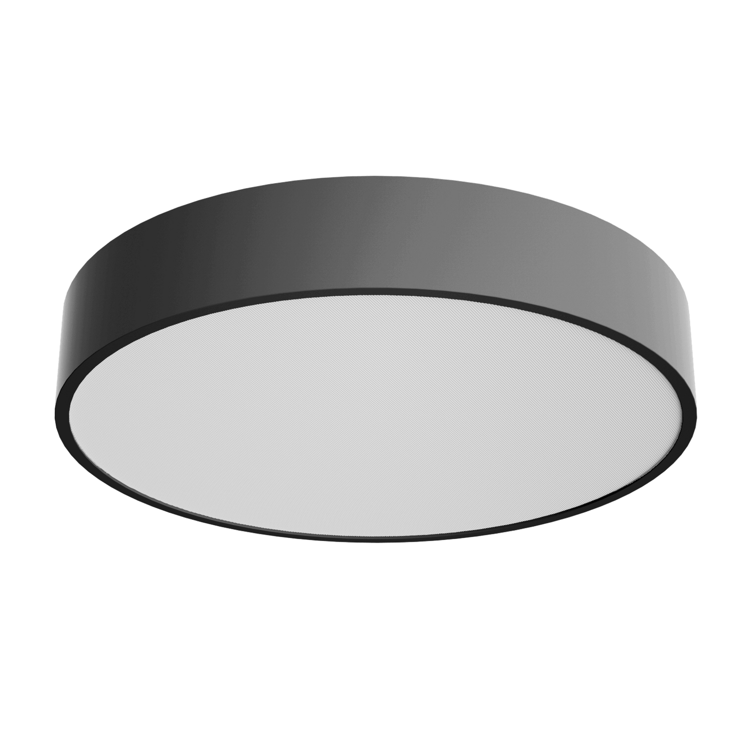 Round black ceiling light fixture on a white background