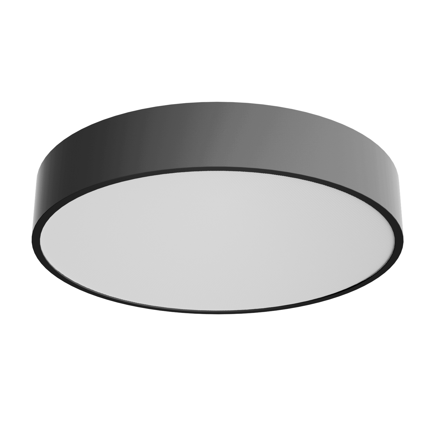 Round black ceiling light fixture on a white background