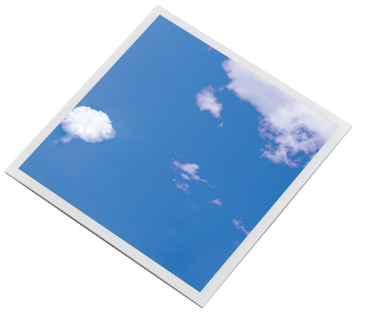 Rectangular panel with a blue sky and white clouds pattern