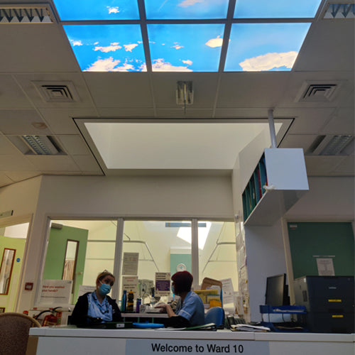 LED Skylight with sky pattern at a hospital