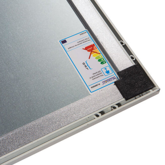 Close-up of a panel with a sticker on a white background