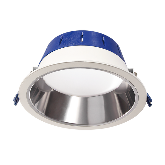 Downlight with aluminium body and white background 