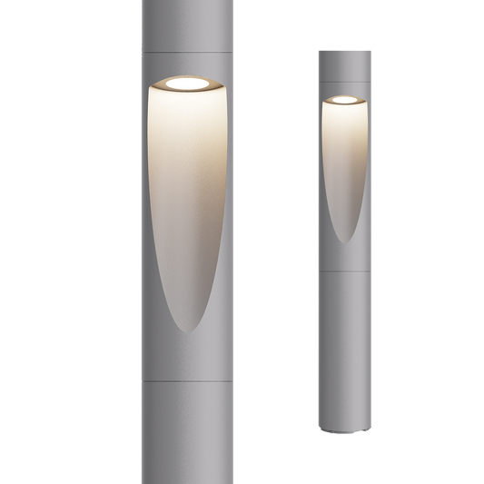 Two cylindrical outdoor lights on a white background